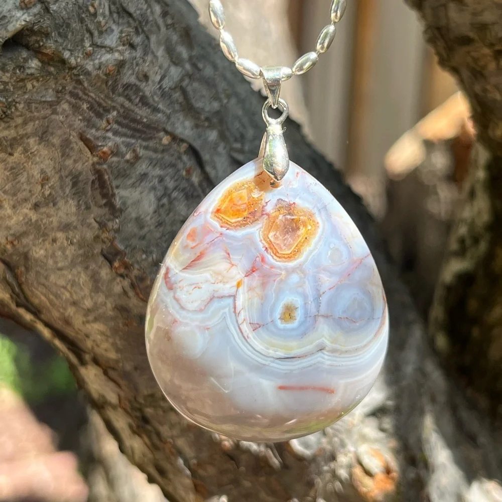Silver plated teardrop druzy dream‎ amethyst pendant 0343